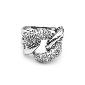 Curb Chain Ring, sterling silver, Rhodium plated